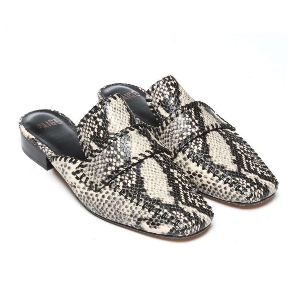 PAIGE Whipstitch Eden Snakeskin Embossed Loafer Slide-On Mules
